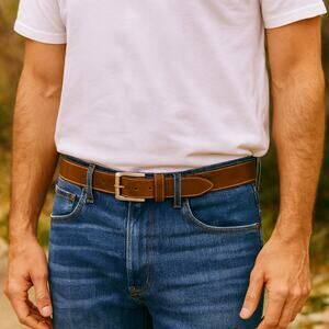 Men's SZ 38 Genuine Leather Belt Brown Silver Buckle NWOT